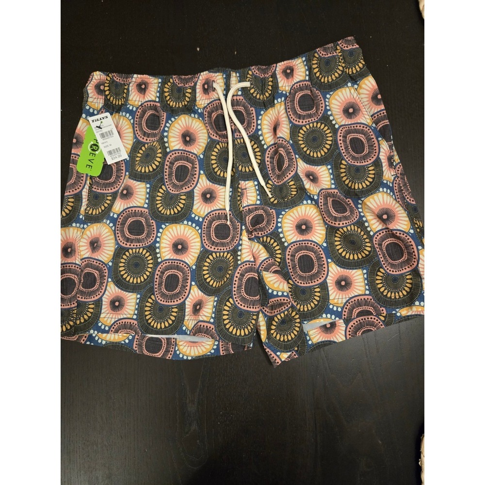 RSQ Swim Men's Medium 5 Inch Inseam Swim Trunks Abstract Print Drawstring Waist